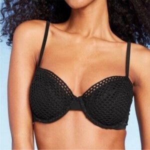 NWT Shade & Shore Bikini Top Black Crocheted Underwire Size 36D